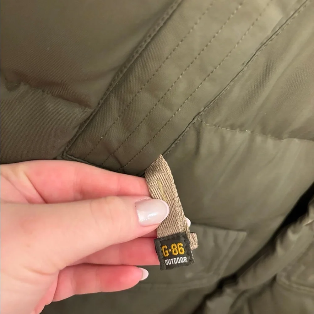 Olive Green Puffer Jacket with Faux Fur Hood